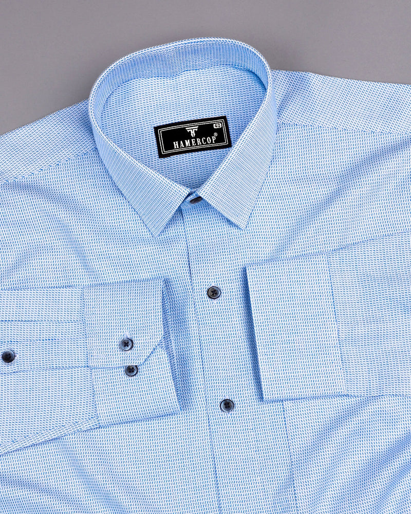 Outer Blue With White Dobby Textured Premium Giza Shirt
