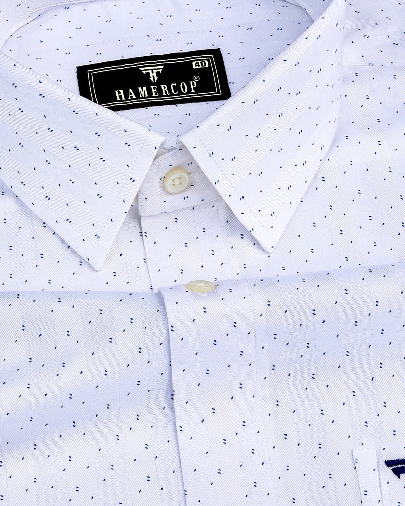 Rudolf White Self Stripe With Blue Printed Dobby Cotton Shirt hamercopglobal Rudolf White Self Stripe With Blue Printed Dobby Cotton Shirt hamercopglobal