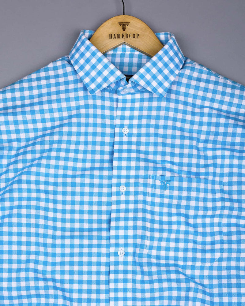Majelo Skyblue With White Check Oxford Cotton Shirt