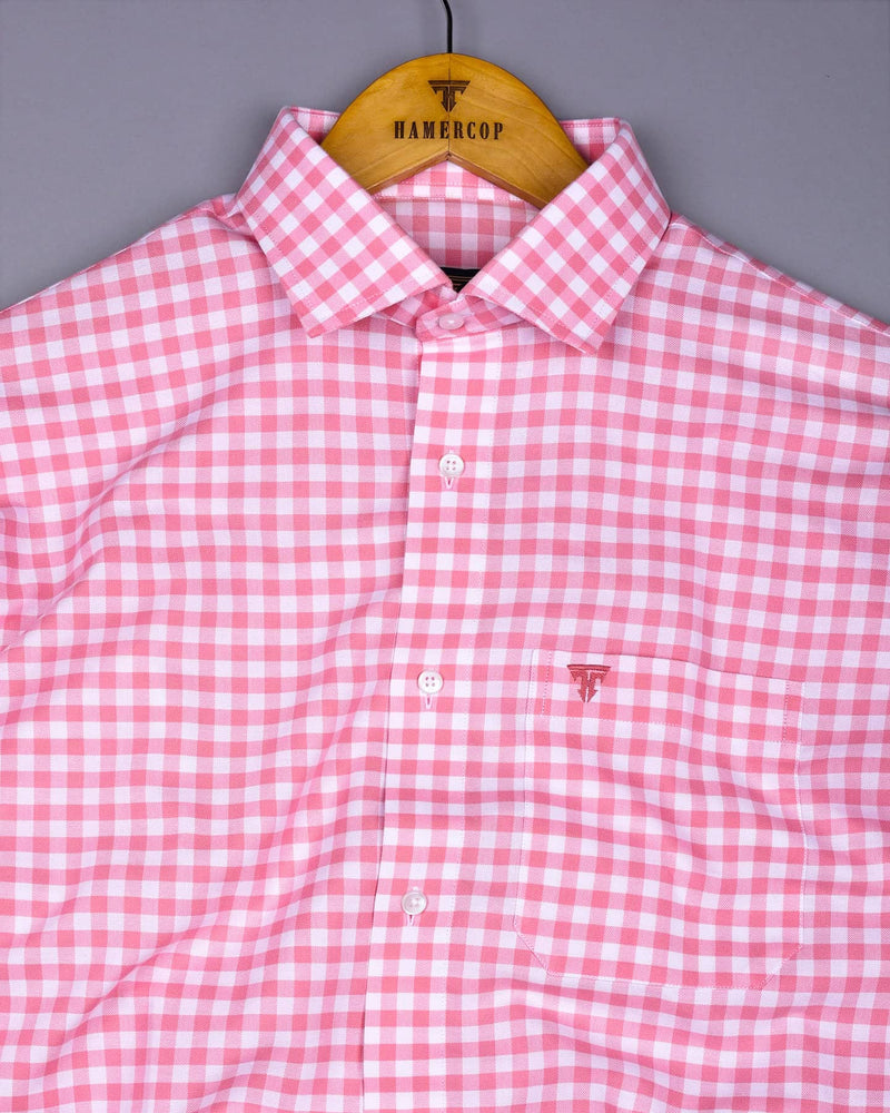 Majelo Pink With White Check Oxford Cotton Shirt