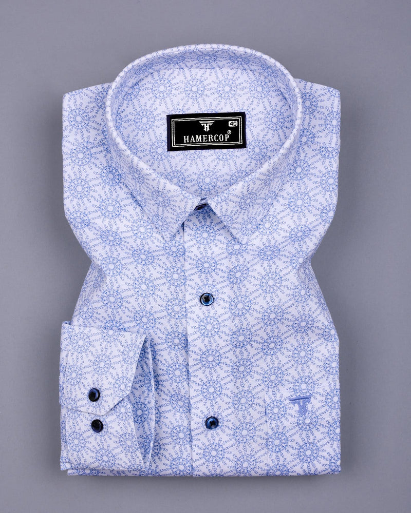 Antony White With Blue Printed Oxford Cotton Shirt