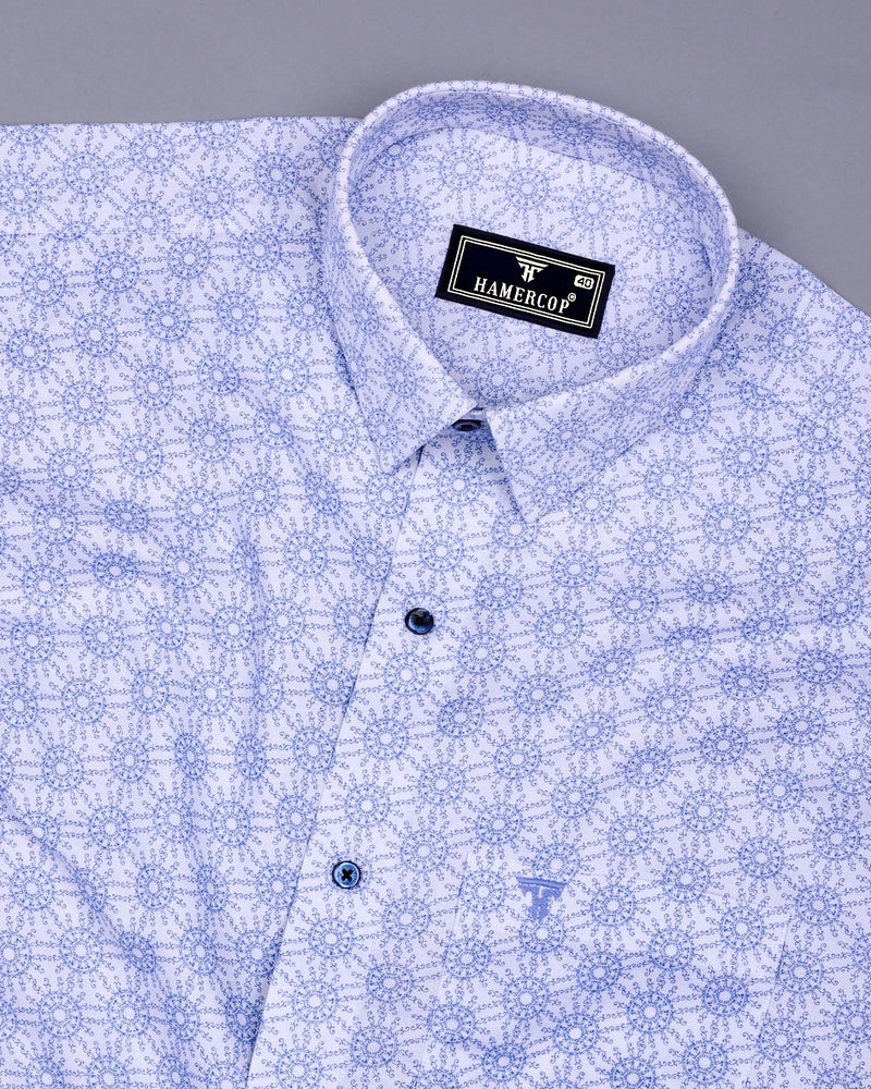 Antony White With Blue Printed Oxford Cotton Shirt