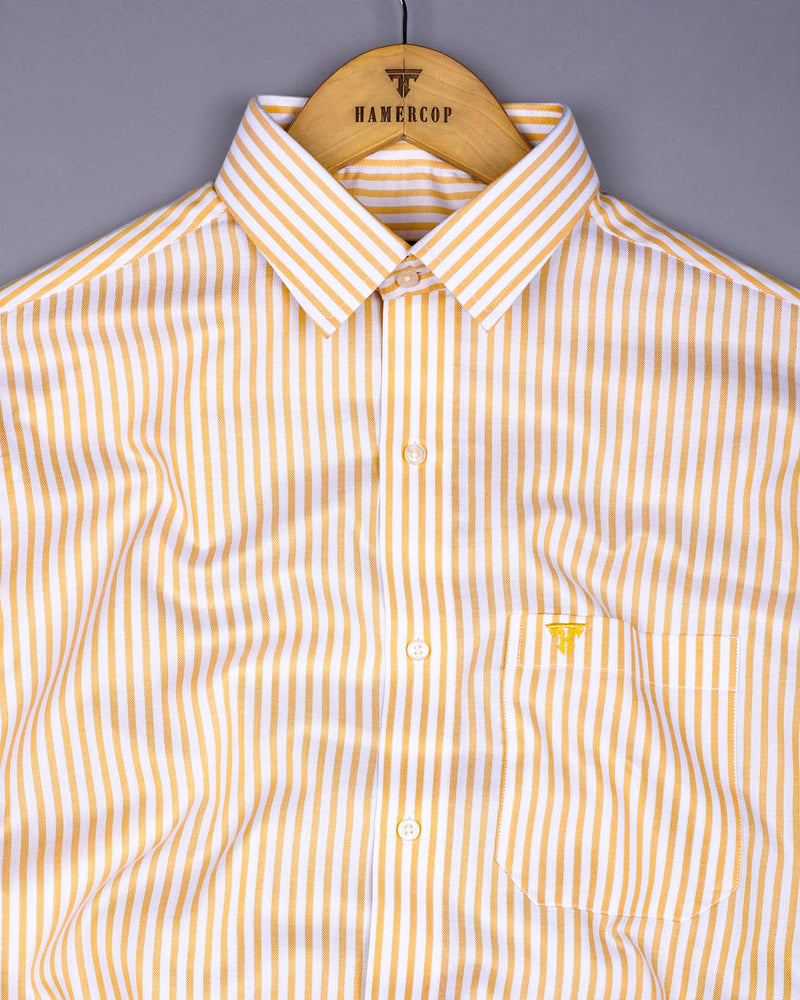 Bordon Yellow With White Stripe Oxford Cotton Shirt
