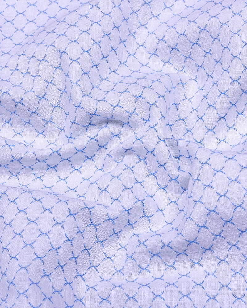 Poissy Blue With White Printed Amsler Linen Cotton Shirt