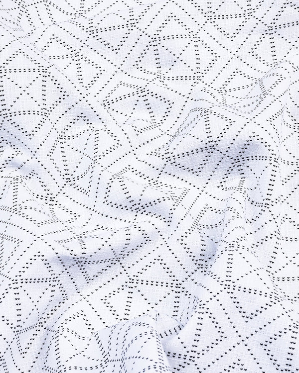 Carnate White With Black Printed Dobby Cotton Shirt