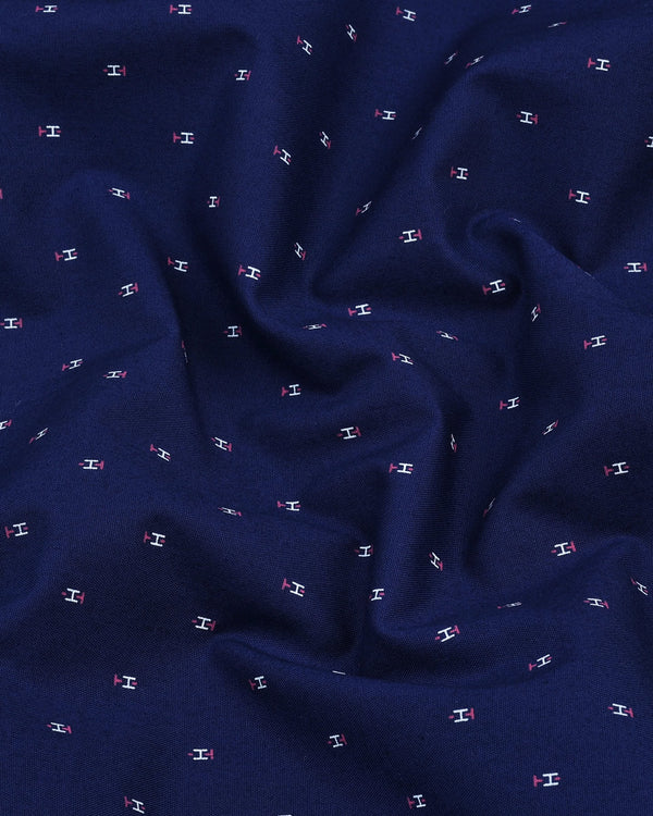 Hemlock Blue With White Poplin Printed Cotton Shirt