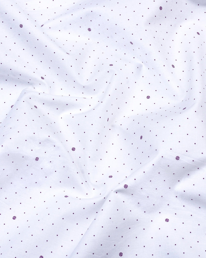 Sentosa White With Purple Dot Printed Satin Cotton Shirt