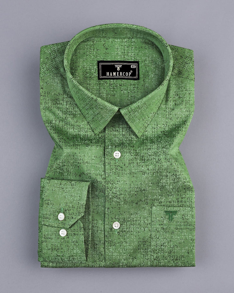 Maltose Green Twill Printed Formal Cotton Shirt