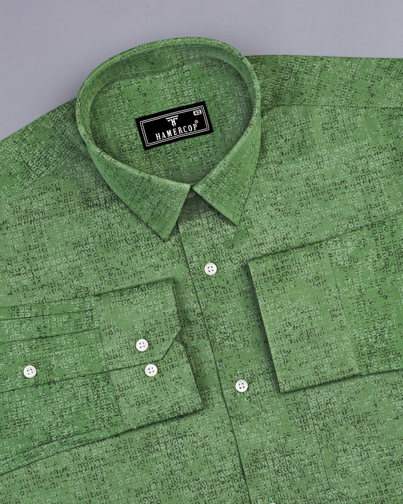 Maltose Green Twill Printed Formal Cotton Shirt