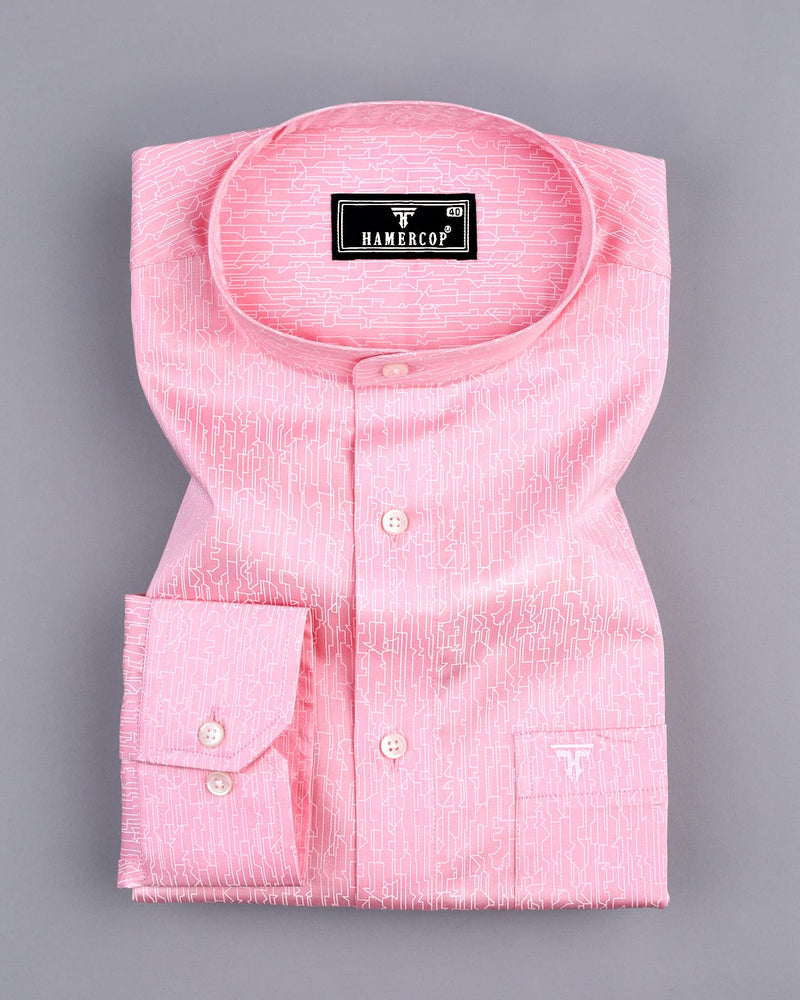Pastel Pink With White Printed Satin Cotton Shirt
