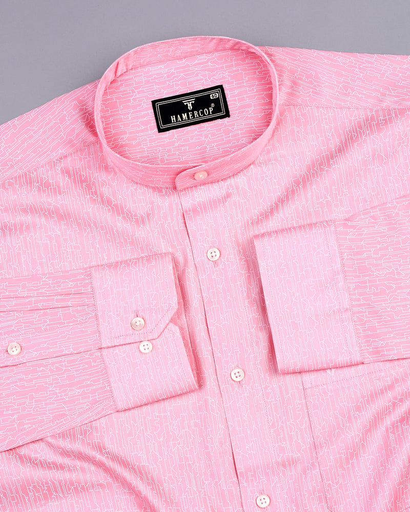 Pastel Pink With White Printed Satin Cotton Shirt