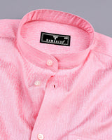 Pastel Pink With White Printed Satin Cotton Shirt