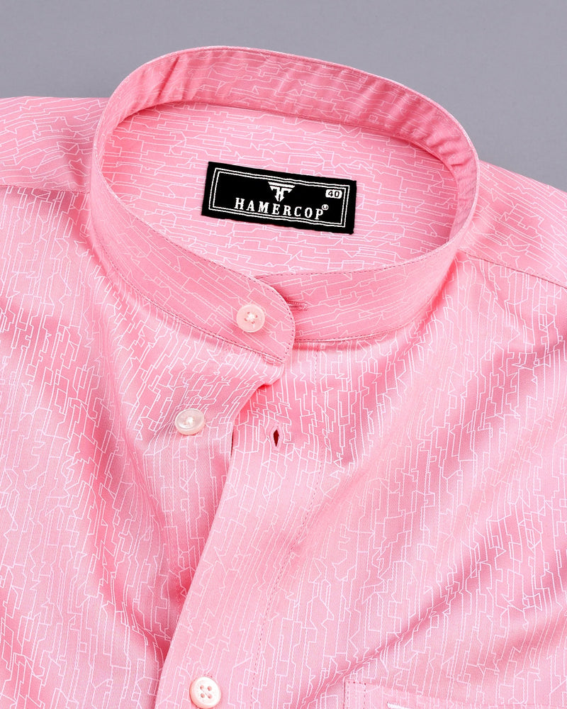 Pastel Pink With White Printed Satin Cotton Shirt