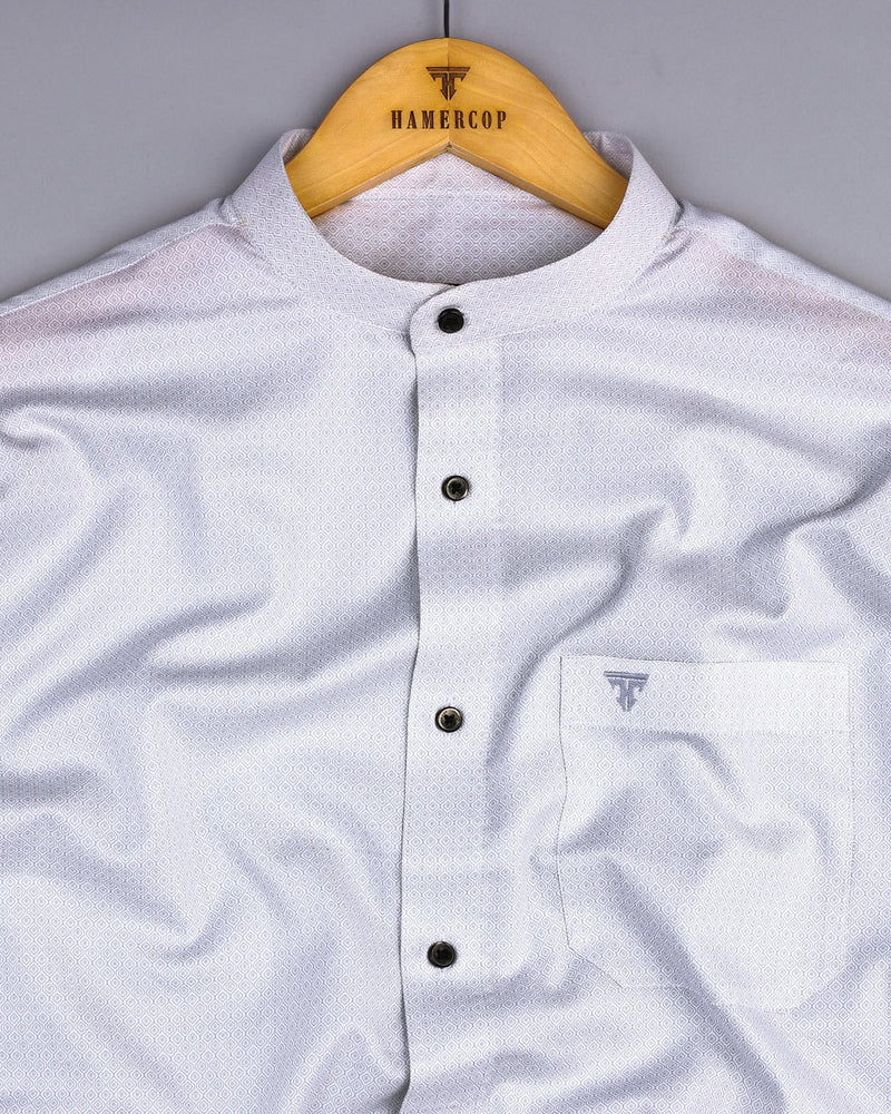 Neston Gray With White Quatrefoil Pattern Cotton Shirt