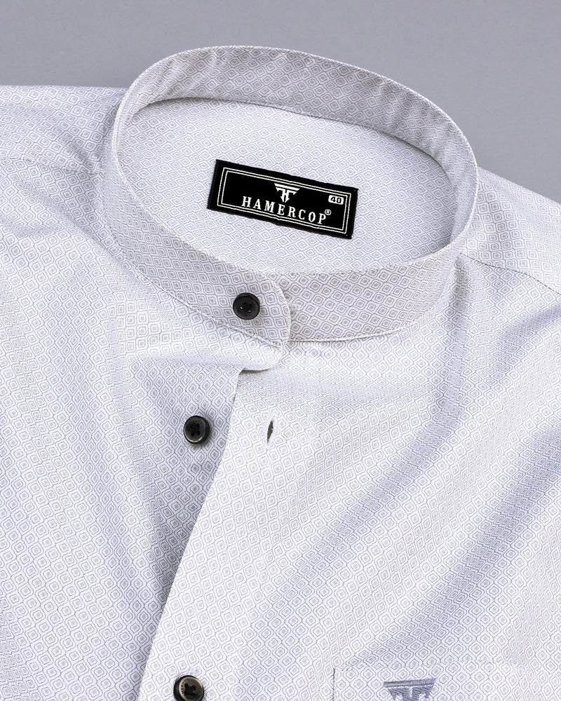 Neston Gray With White Quatrefoil Pattern Cotton Shirt