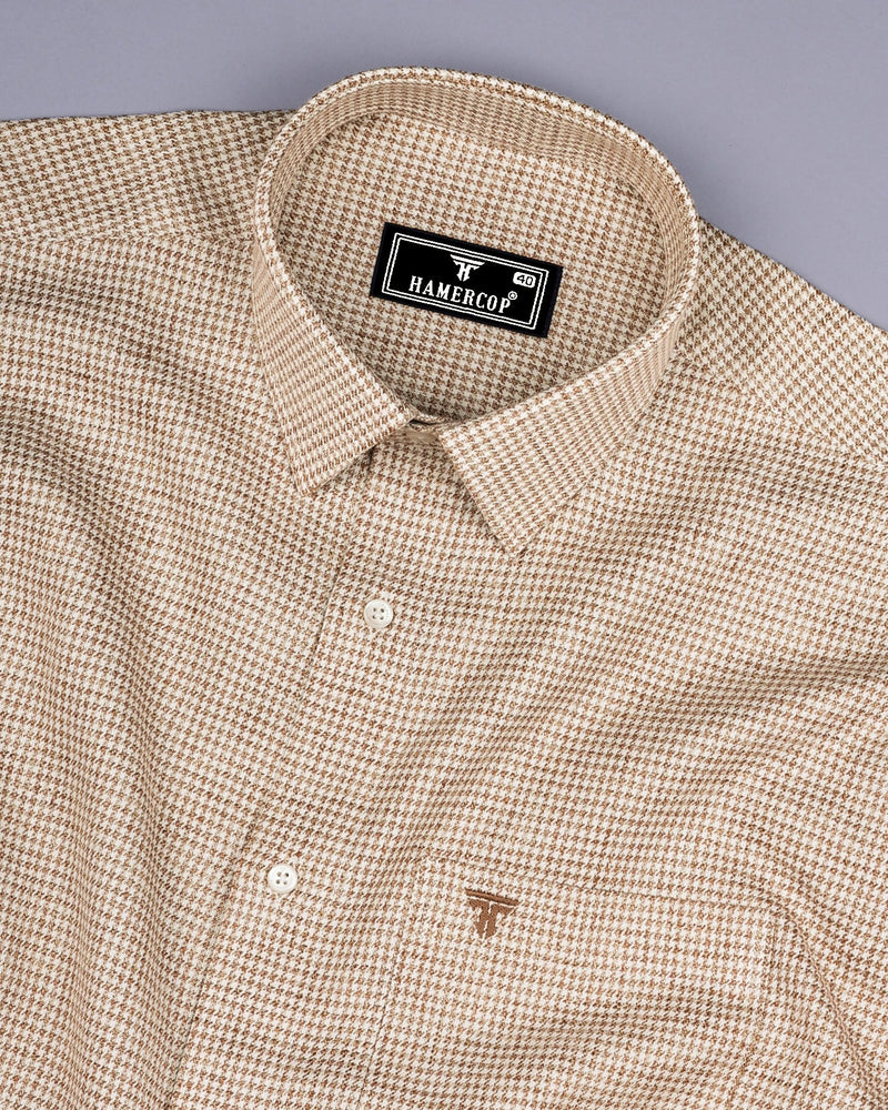 Beige Cream Houndstooth Dobby Cotton Formal Shirt