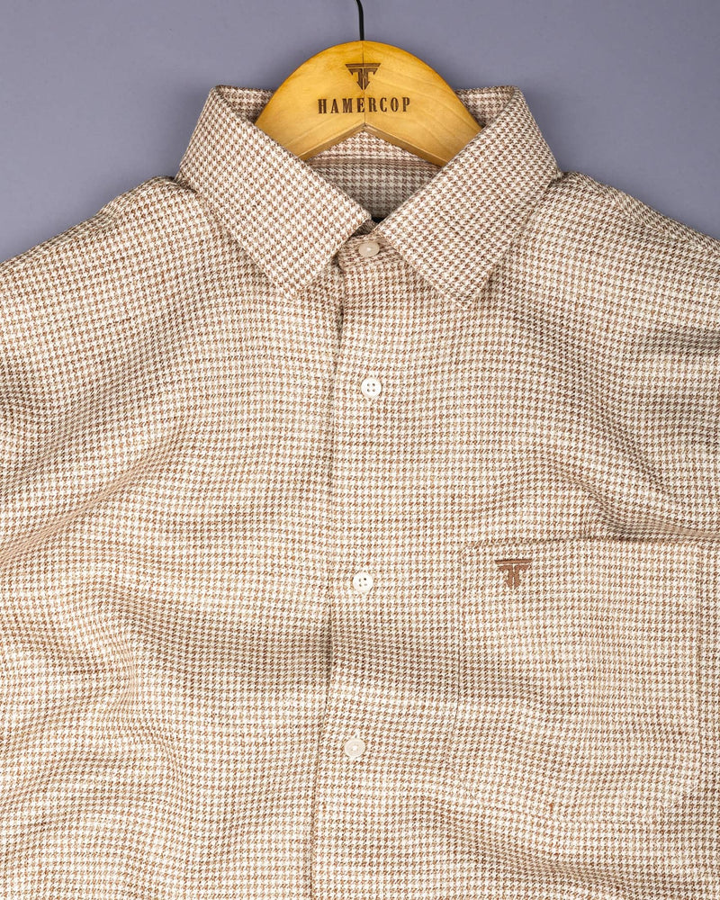 Beige Cream Houndstooth Dobby Cotton Formal Shirt