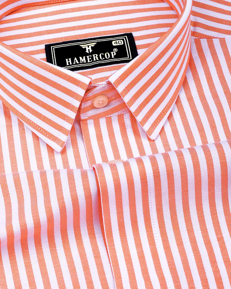 mens orange striped dress shirt Striped Signature Oxford Shirt