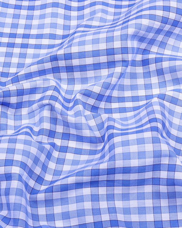 Magnesia Blue With White Check Formal Cotton Shirt