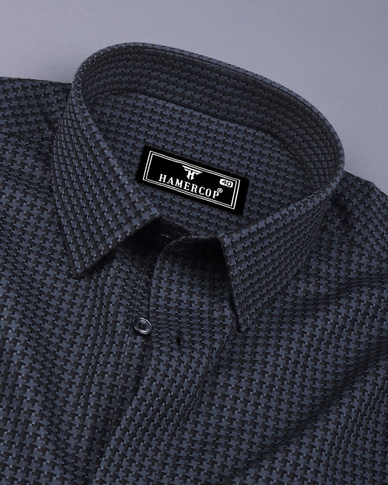 Skipton Gray With Black Houndstooth Dobby Premium Giza Shirt