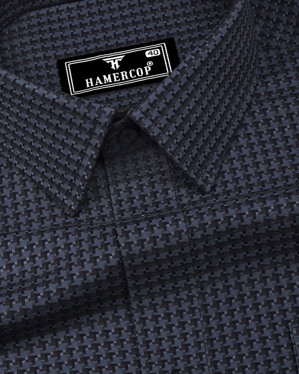 Skipton Gray With Black Houndstooth Dobby Premium Giza Shirt