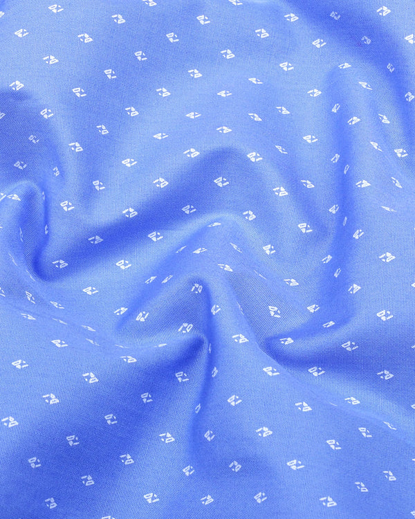 Cosy Blue With White Printed Formal Cotton Shirt