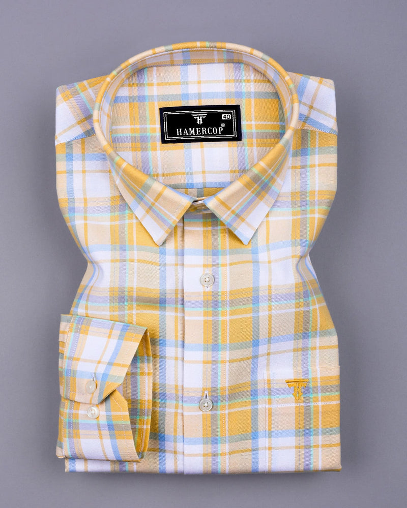 Britof Yellow With White Check Oxford Cotton Shirt