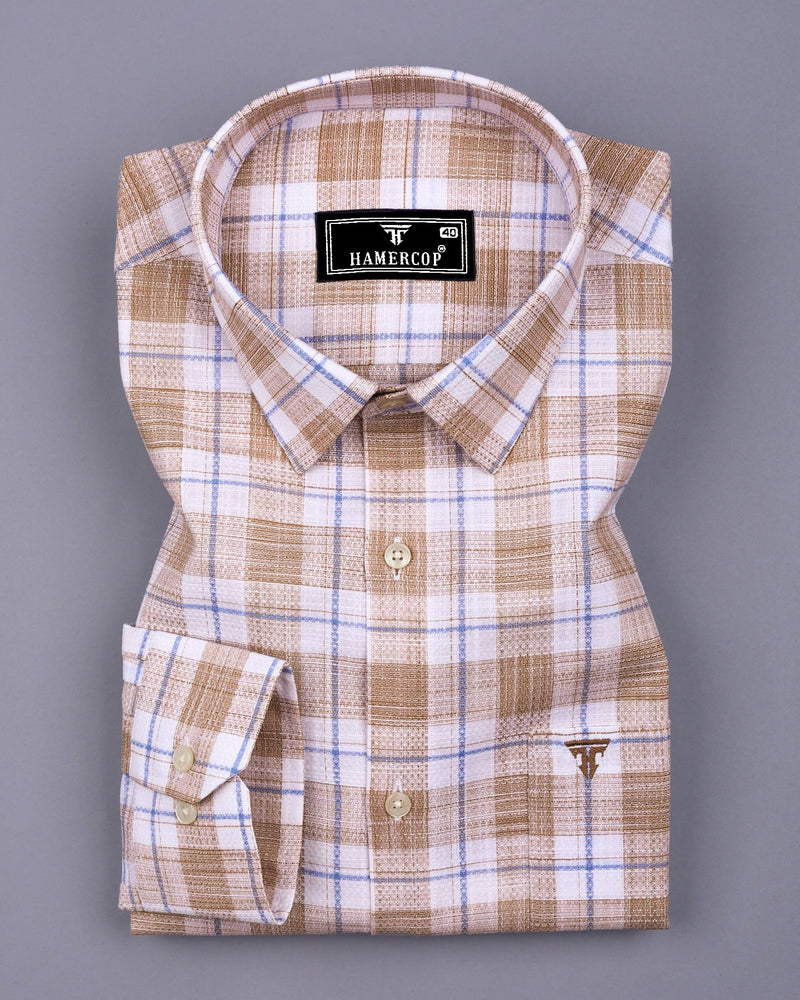 Etobon Cream With White Check Dobby Cotton Shirt