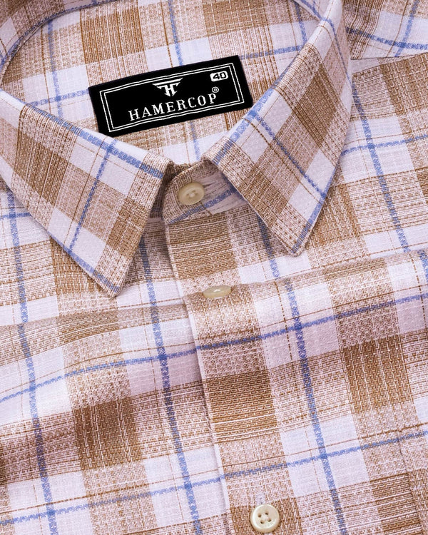 Etobon Cream With White Check Dobby Cotton Shirt