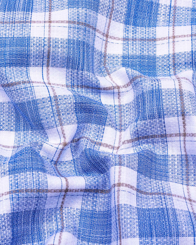 Etobon Blue With White Check Dobby Cotton Shirt
