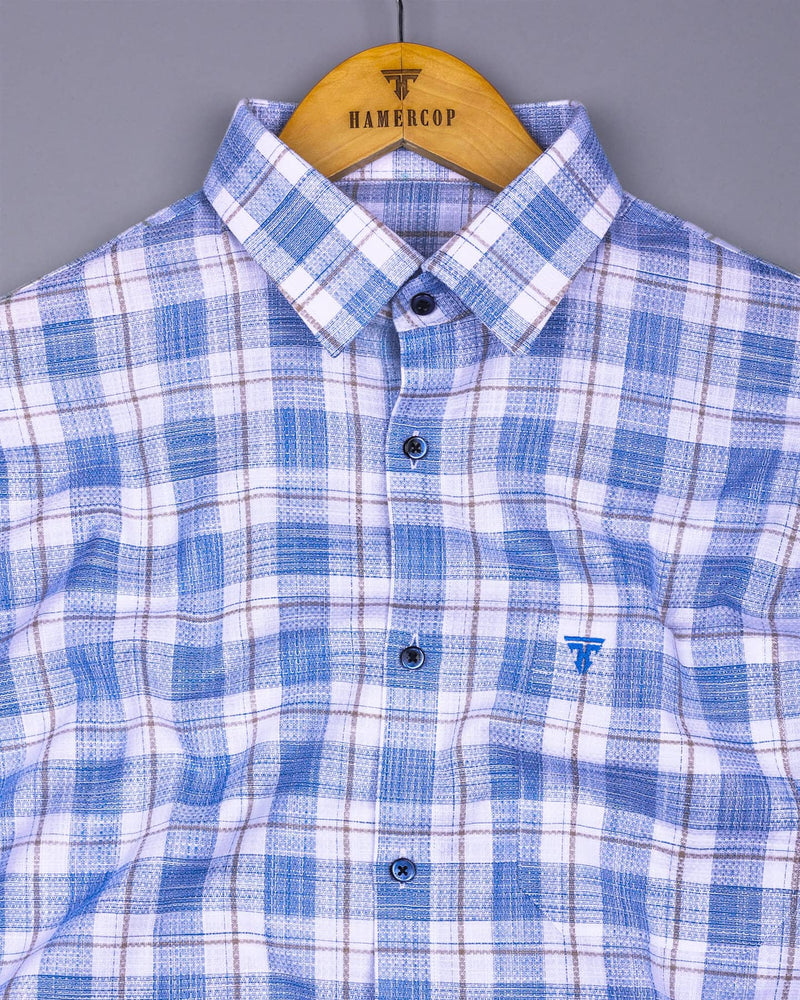 Etobon Blue With White Check Dobby Cotton Shirt