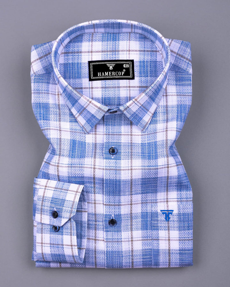 Etobon Blue With White Check Dobby Cotton Shirt