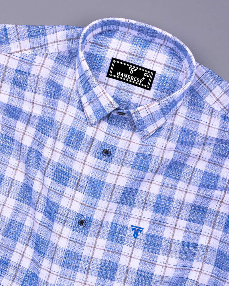 Etobon Blue With White Check Dobby Cotton Shirt
