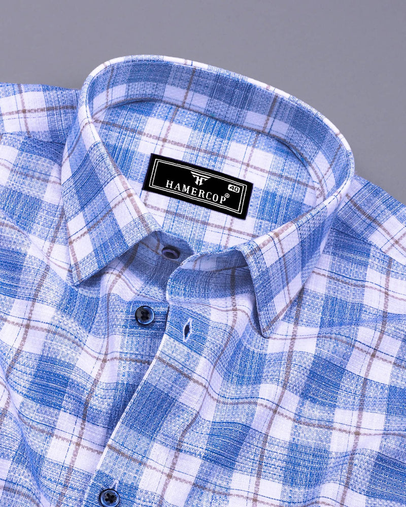 Etobon Blue With White Check Dobby Cotton Shirt