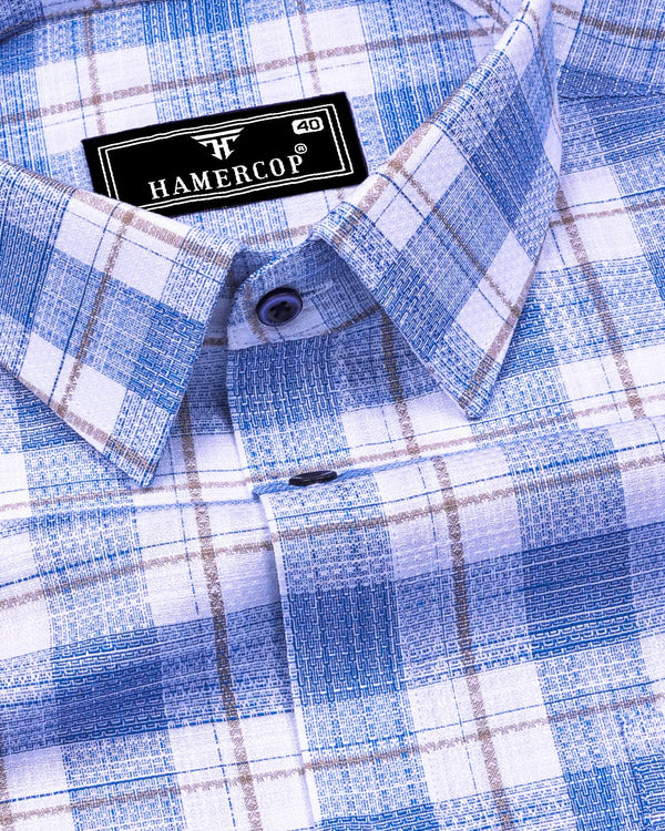 Etobon Blue With White Check Dobby Cotton Shirt