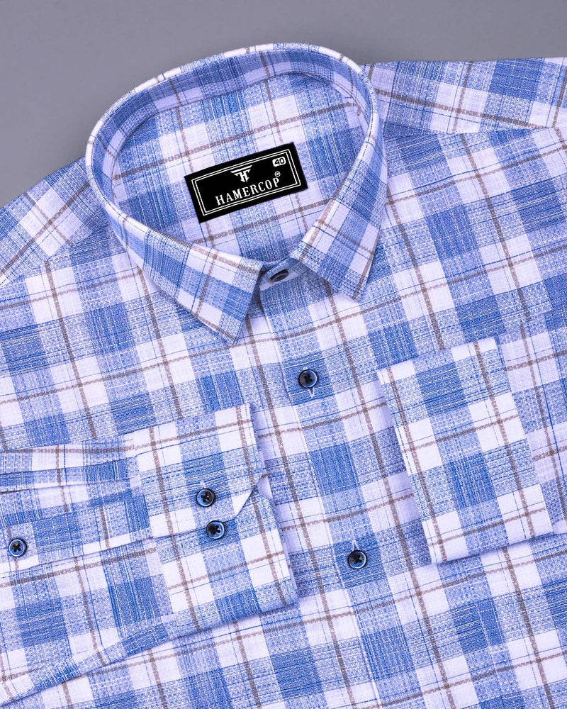 Etobon Blue With White Check Dobby Cotton Shirt