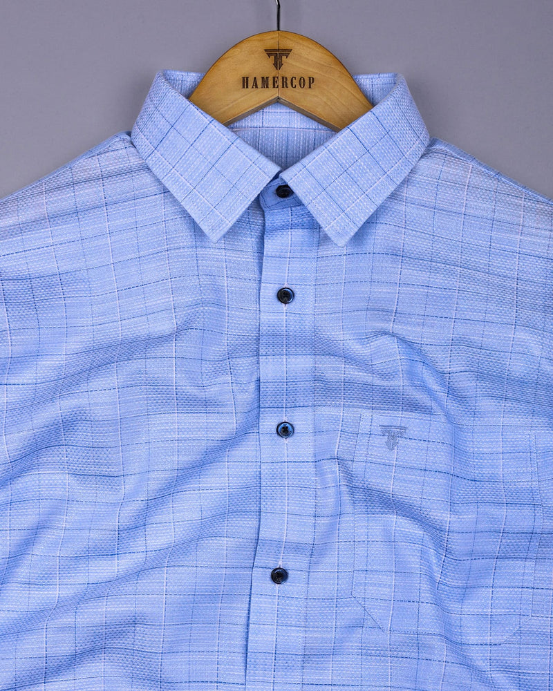 Canizaro Blue Dobby Check Formal Cotton Shirt