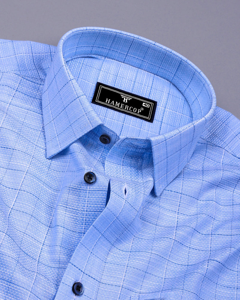 Canizaro Blue Dobby Check Formal Cotton Shirt