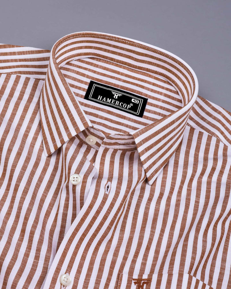 Alexa Cream With White Stripe Linen Cotton Formal Shirt