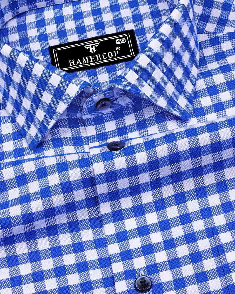 Majelo True blue With White Check Oxford Cotton Shirt