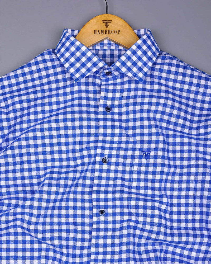 Majelo True blue With White Check Oxford Cotton Shirt