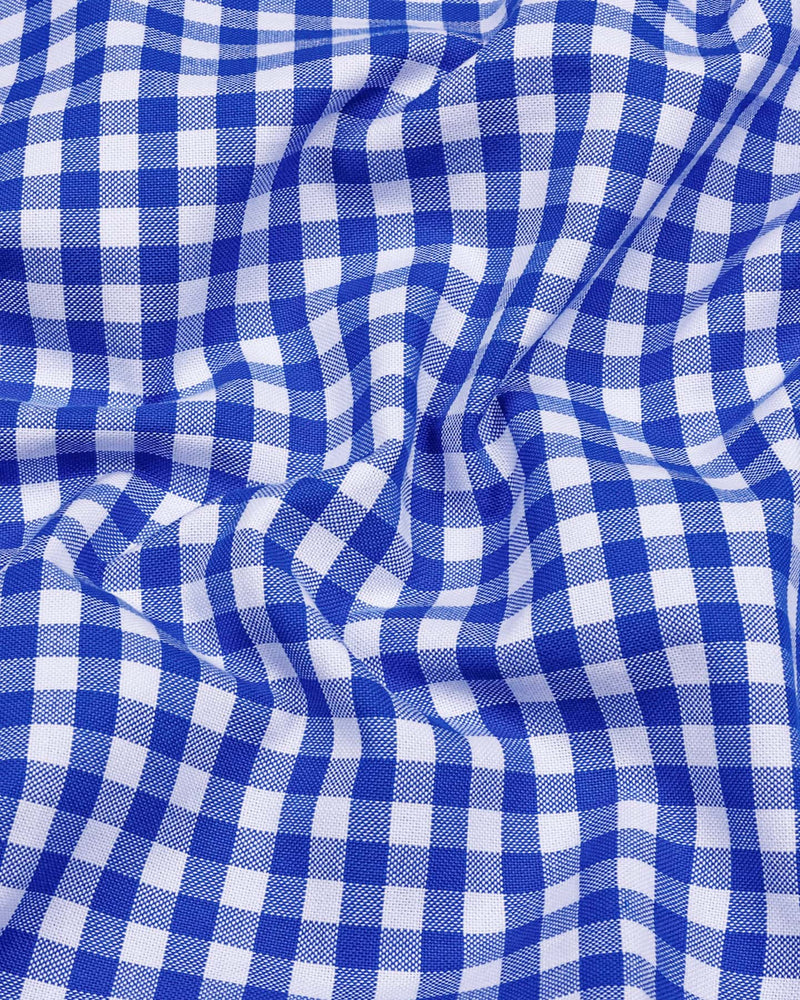 Majelo True blue With White Check Oxford Cotton Shirt