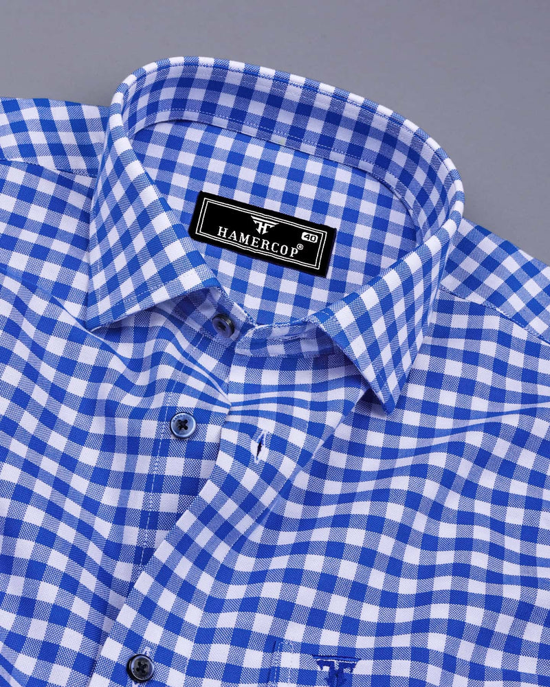 Majelo True blue With White Check Oxford Cotton Shirt