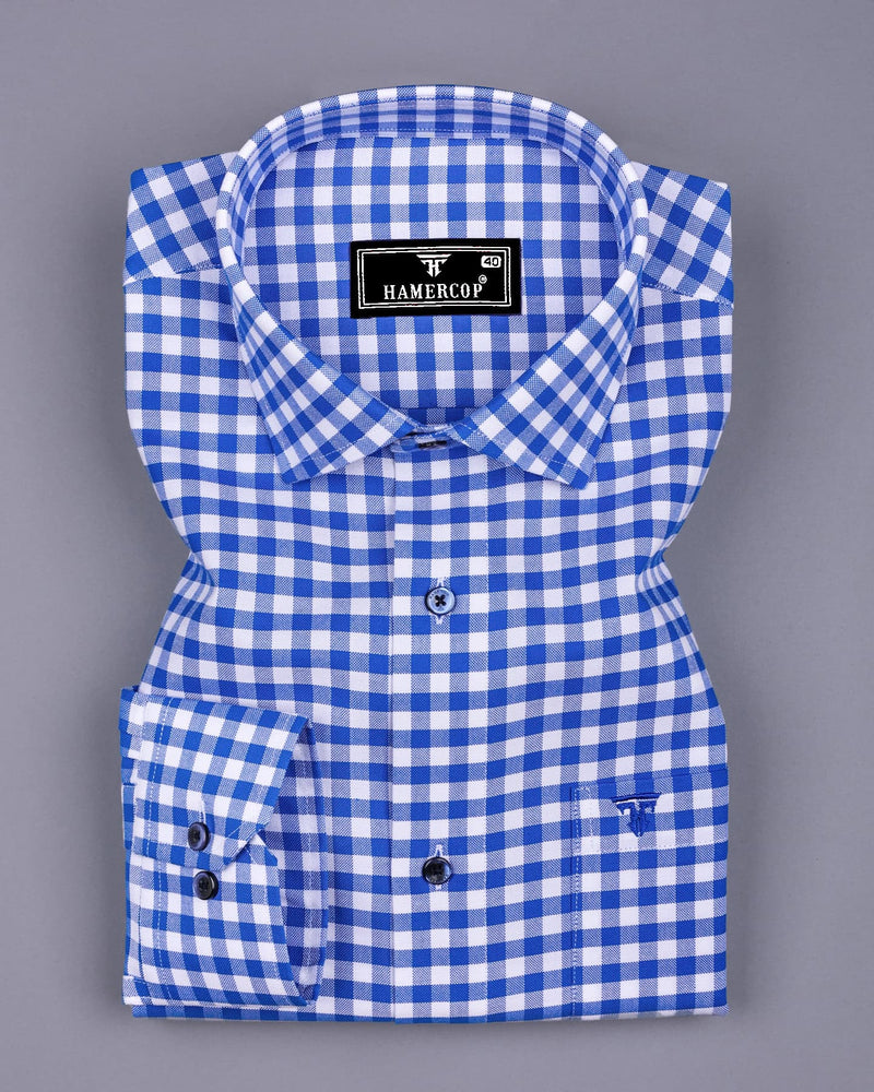 Majelo True blue With White Check Oxford Cotton Shirt