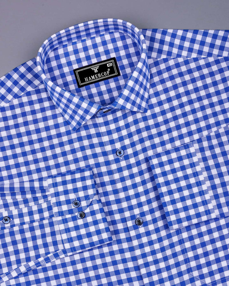 Majelo True blue With White Check Oxford Cotton Shirt