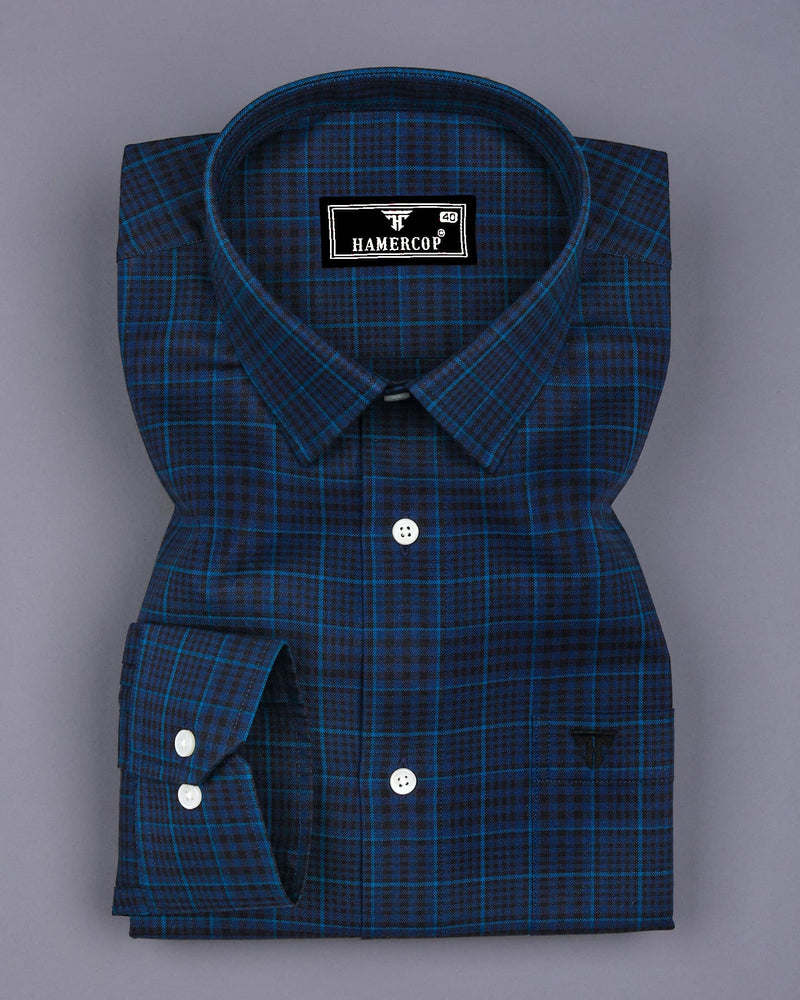 Herson Blue With Black Check Oxford Cotton Shirt