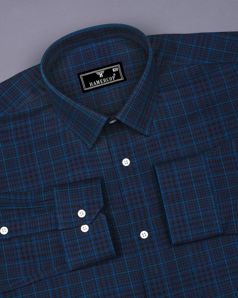 Herson Blue With Black Check Oxford Cotton Shirt