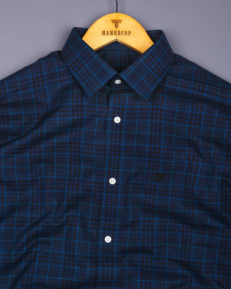 Herson Blue With Black Check Oxford Cotton Shirt