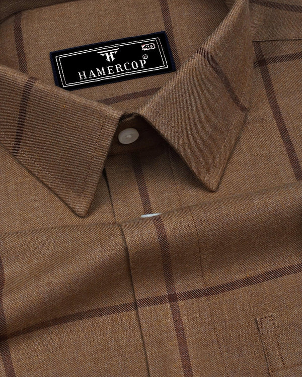 Pluto Tortilla Brown Plaid Flannel Twill Check Cotton Shirt