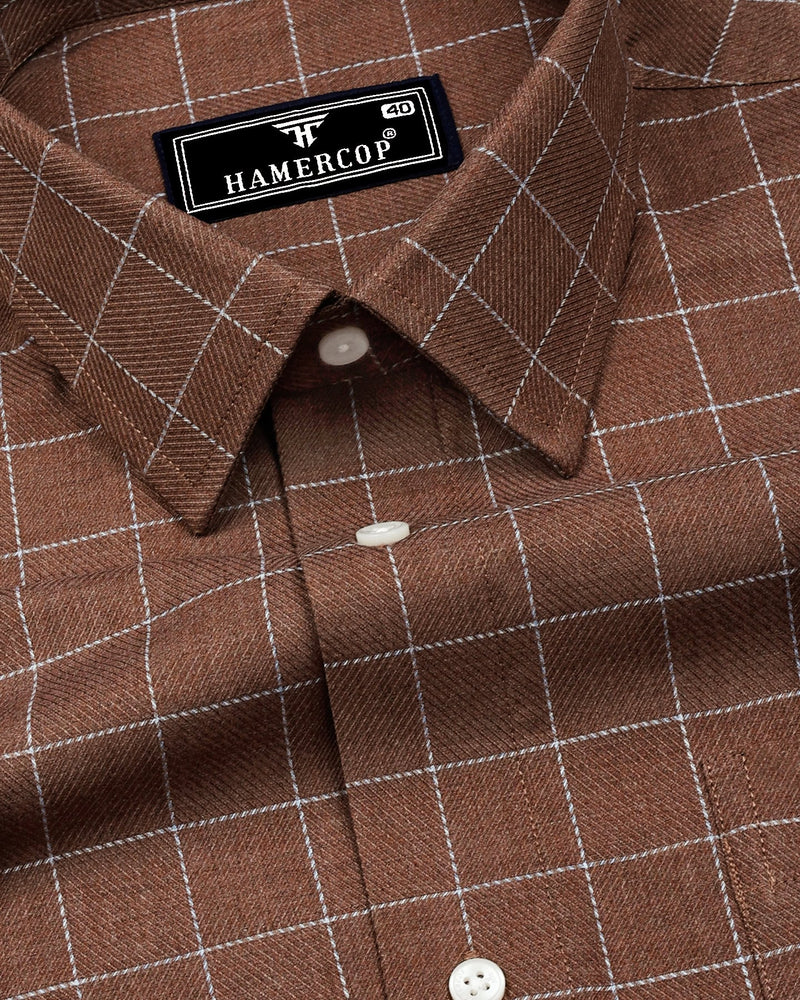 Visconti Brown With Gray Check Dobby Cotton Shirt
